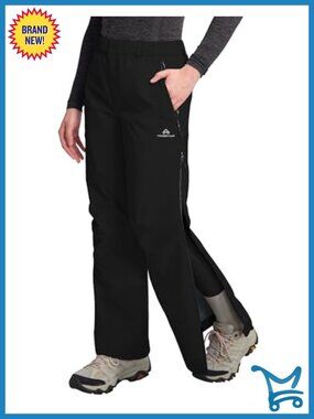 3-Layer Hardshell Waterproof Rain Pants 20000mm Breathable Side Zip Ski Snow